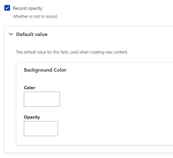default values for the color field.