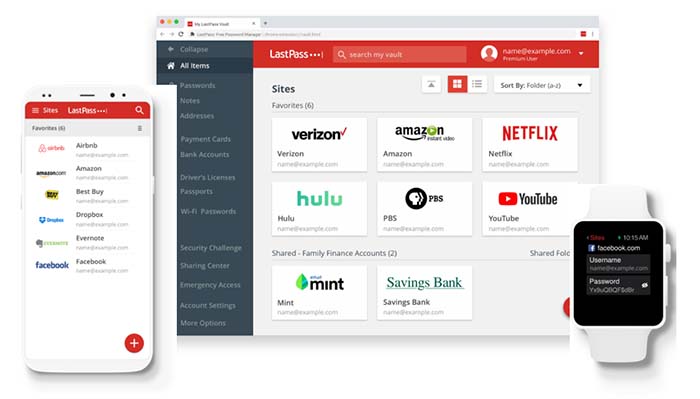 View of LastPass application on phone, desktop and watch