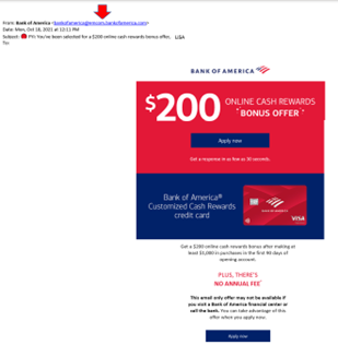 Sample phishing email from Bank of America imposter