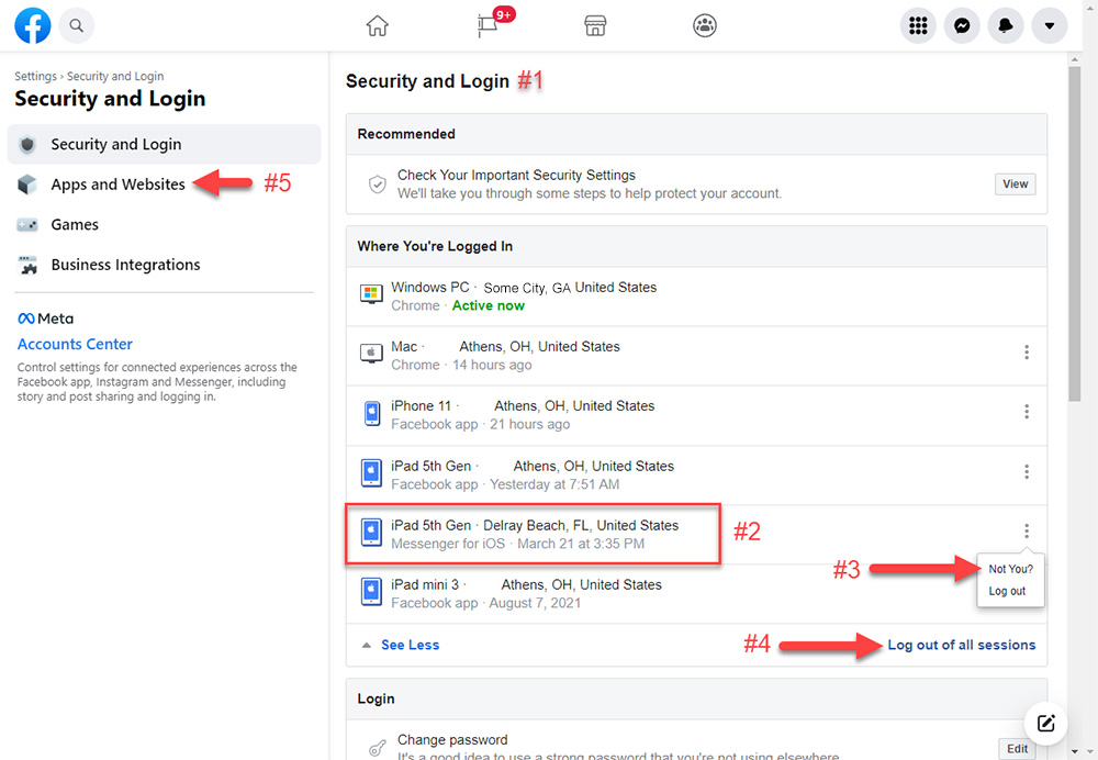 Security and Login in Facebook Settings