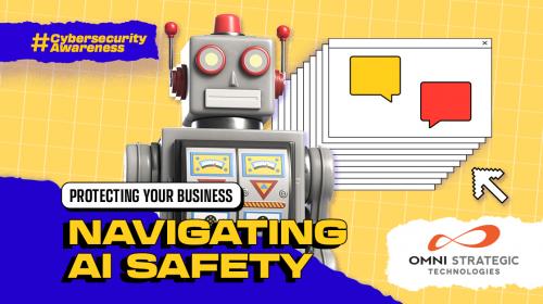 Navigating AI Safety.jpg Robot in front of a yellow and blue background