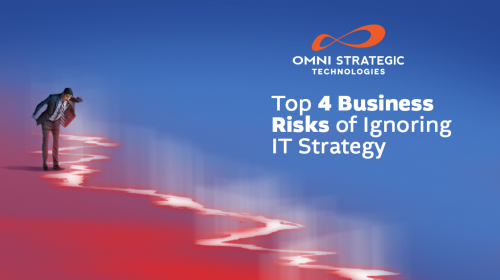Ad-14-1200x628 Blog 1.png Promotional image for Omni Strategic Technologies featuring a person examining a glowing red path with the text 'Top 4 Business Risks of Ignoring IT Strategy'.